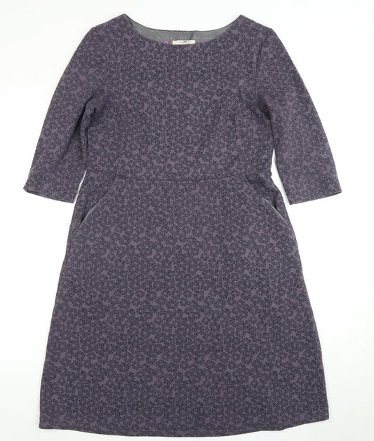 White Stuff Grey Geometric 3/4 Sleeve Women's Dress Size 12