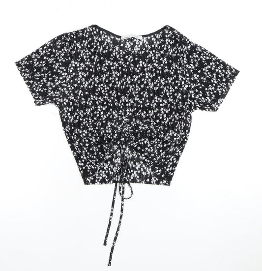 Pull&Bear Women's Black Floral Cropped Blouse Size 12