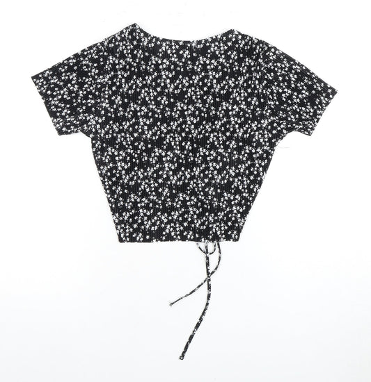Pull&Bear Women's Black Floral Cropped Blouse Size 12