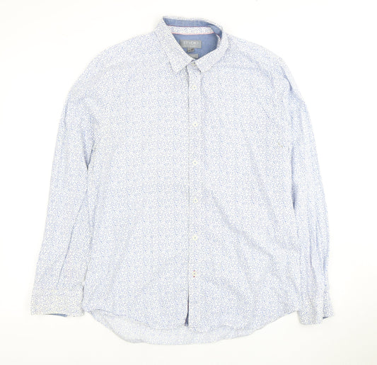 Jeff Banks Men's Blue Floral Dress Shirt L