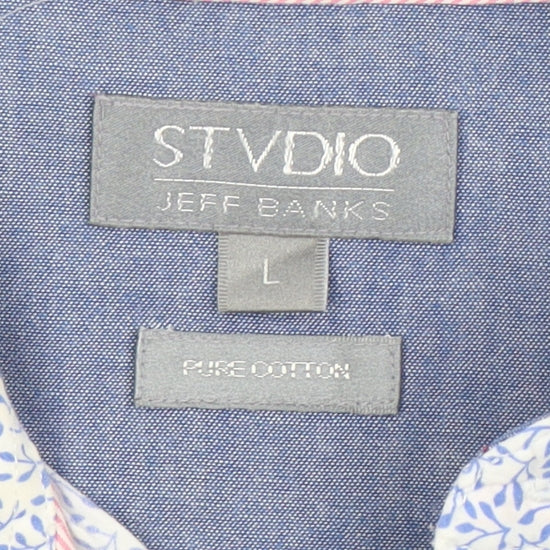 Jeff Banks Men's Blue Floral Dress Shirt L