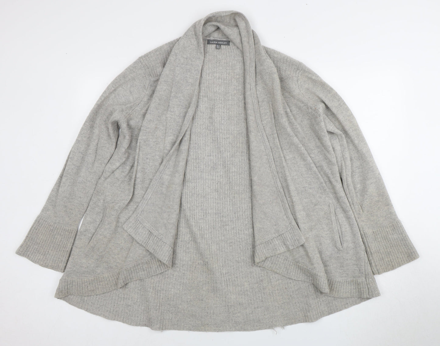 Laura Ashley Women's Grey Open Front Cardigan Wool Knit Size 12