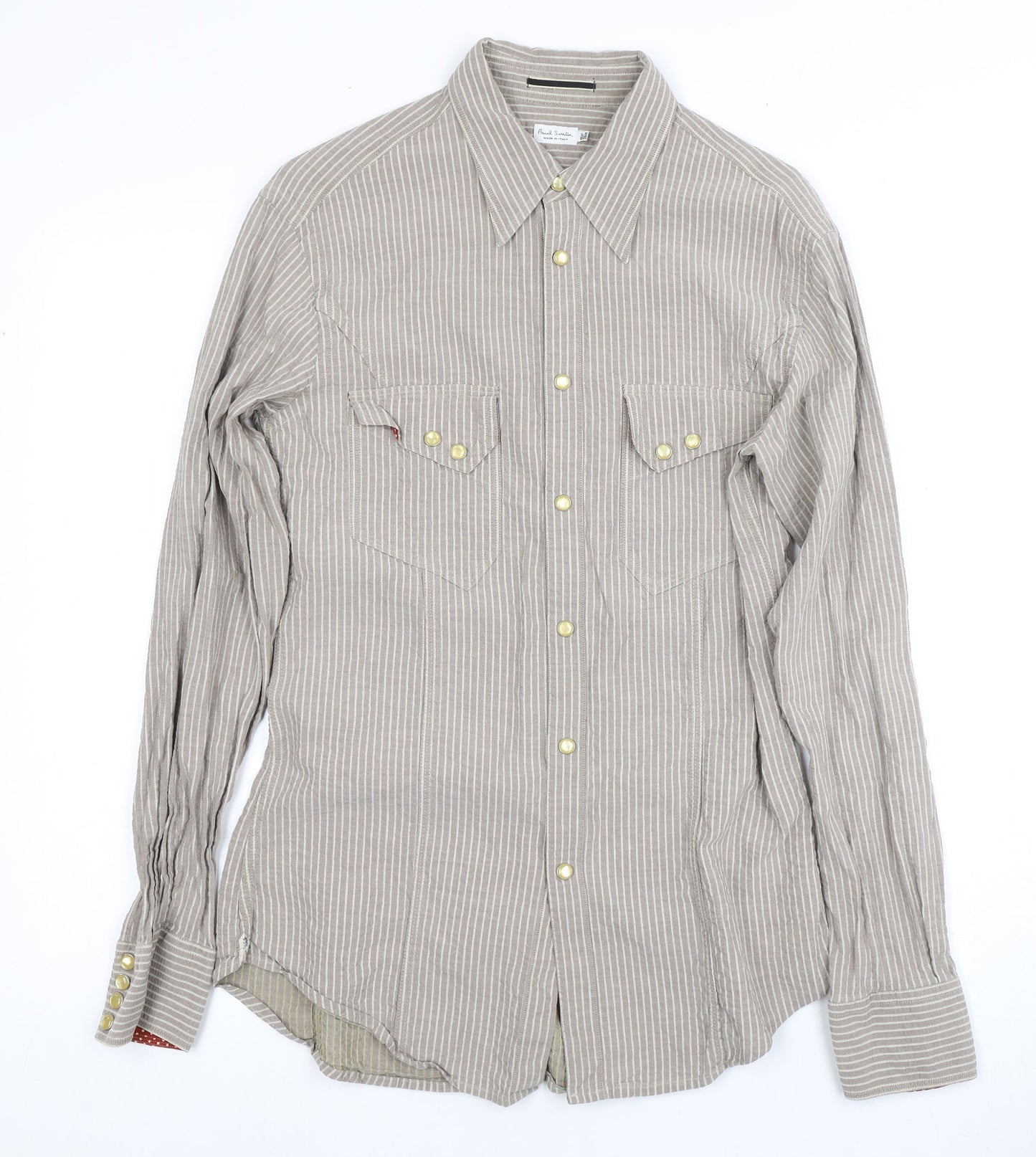 Unisex Adultss UK Size 15 1/2 Paul Smith Beige Linen Button-Up