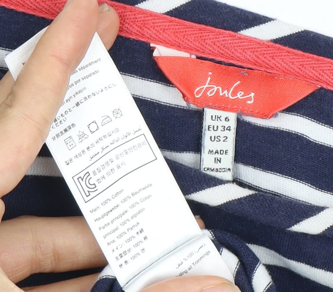 Joules Women's Blue Striped Long Sleeve T-Shirt, Size 6