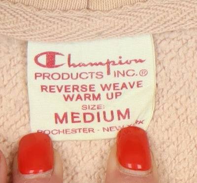 Champion Beige Pullover Hoodie Medium Unisex