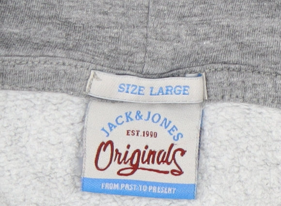 Jack & Jones Grey Unisex Hoodie Large Pullover