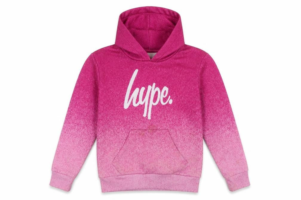 Front view of Hype girls’ pink pullover hoodie - 7-8 years, graphic print