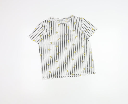 PULL&BEAR Women's White Striped Banana T-Shirt, Size S