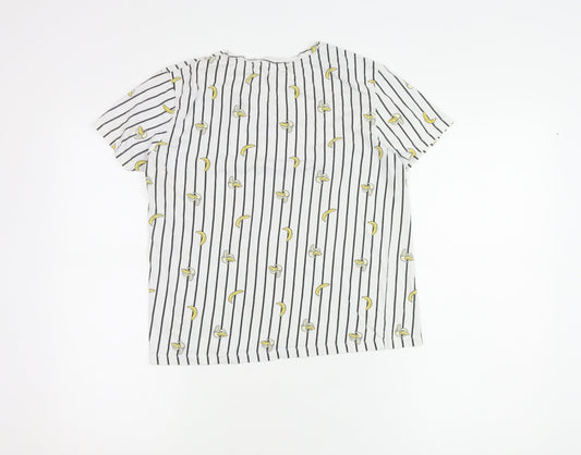 PULL&BEAR Women's White Striped Banana T-Shirt, Size S