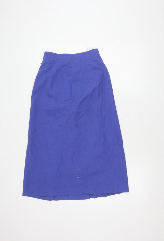 Next Women's Blue Pleated Skirt, Size 10, Button Accent