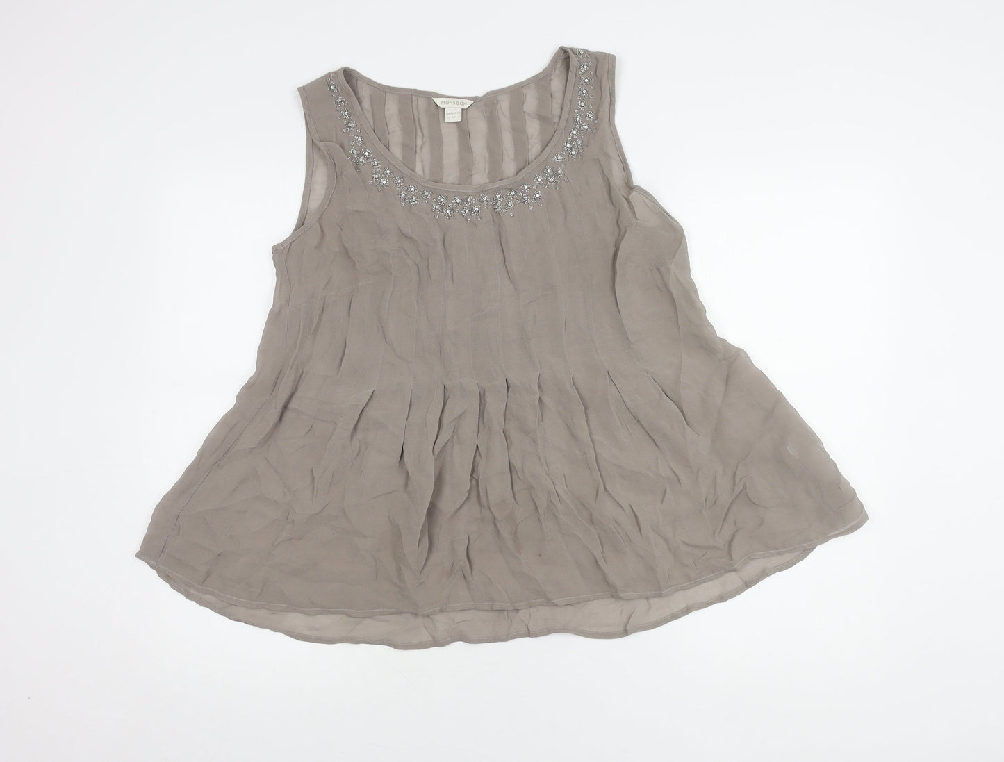 Monsoon Women's Grey Sleeveless Tunic Blouse, Size 12