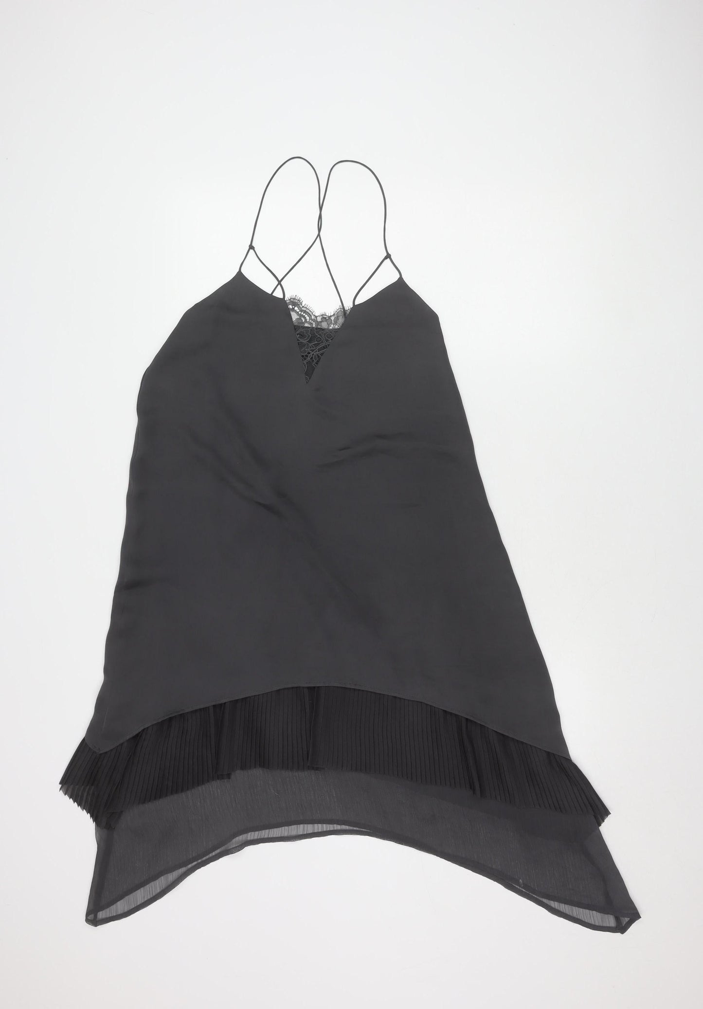 H&M Women's Black Slip Dress, Size 8, Elegant Lace Finish