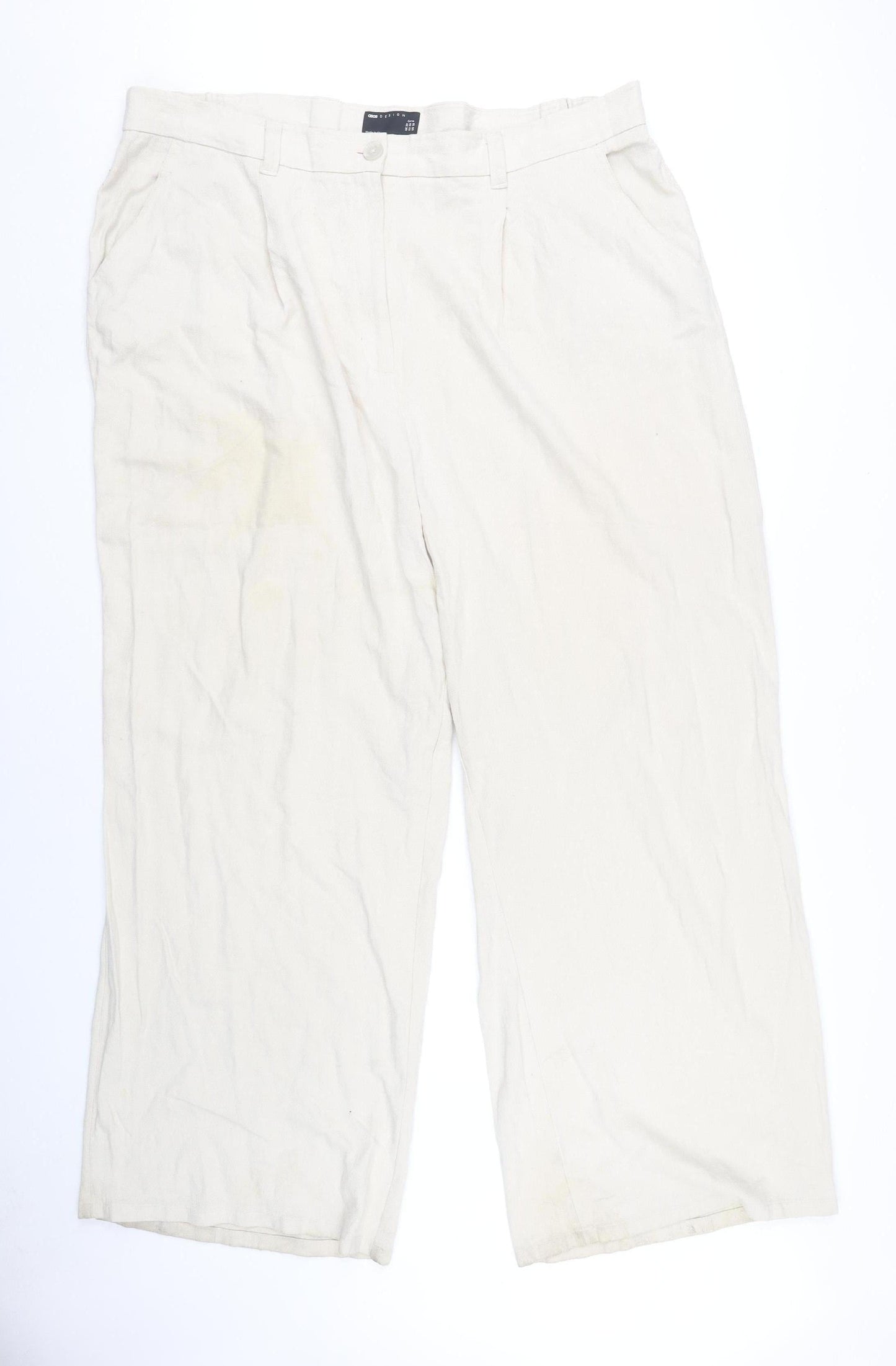 ASOS Design Women's Beige Wide-Leg Trousers Size 22