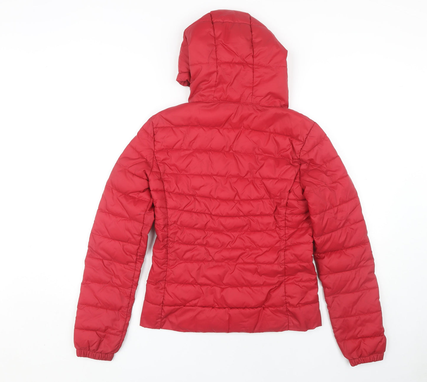 ONLY Women's Red Puffer Jacket, Size S, Hooded Zip