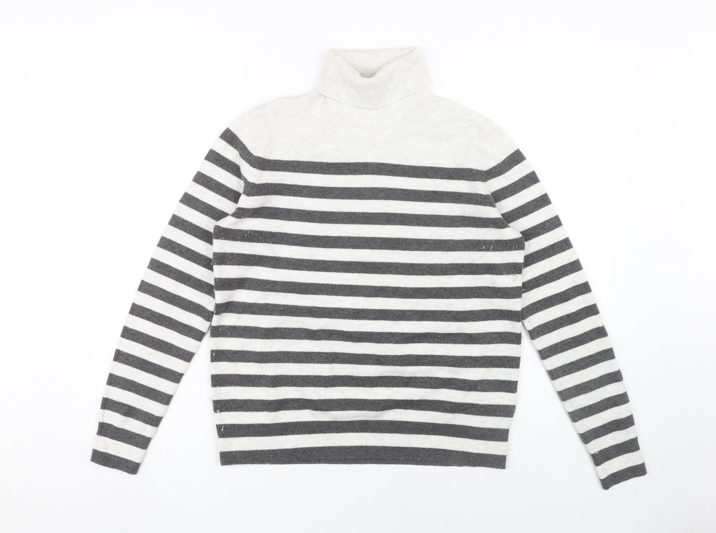 Marks and Spencer Women's Grey Striped Roll Neck Jumper