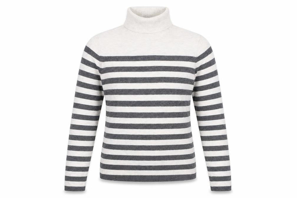 Marks and Spencer Women's Grey Striped Roll Neck Jumper