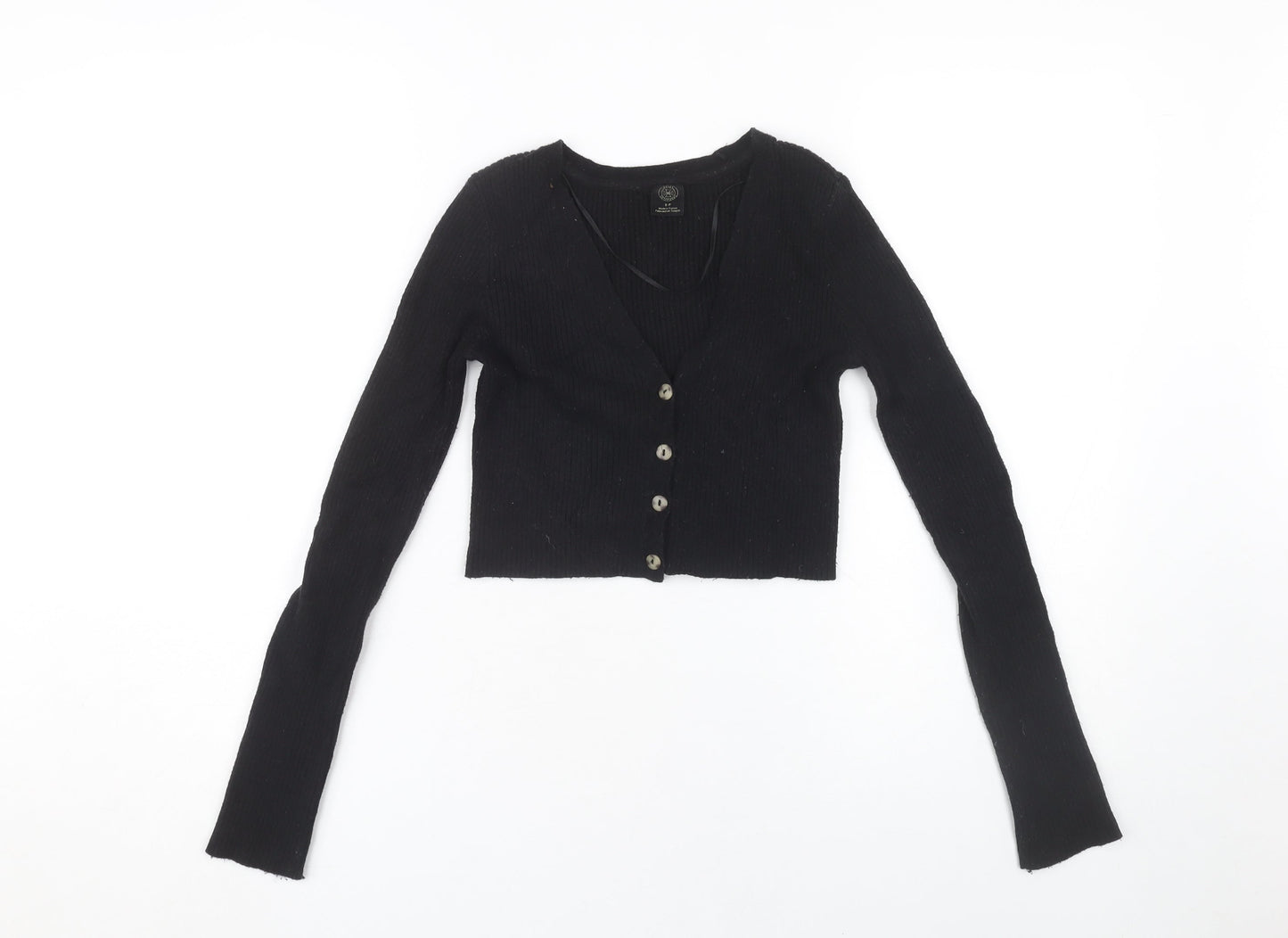 Women's Black Slim Fit V-Neck Cardigan, Size S, Knit
