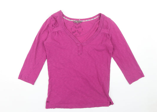 Fat Face Women's Pink V-Neck T-Shirt Size 10