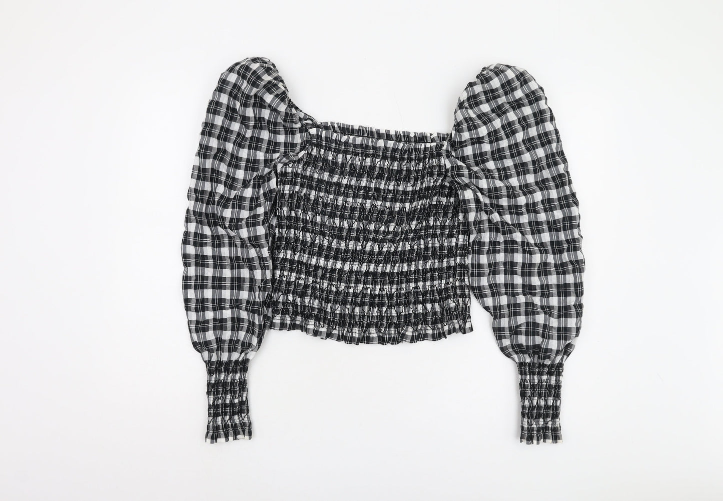 H&M Women's Black Cropped Plaid Blouse M