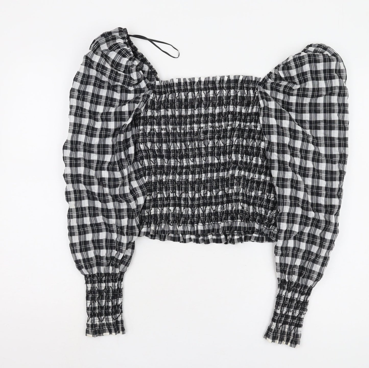 H&M Women's Black Cropped Plaid Blouse M