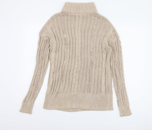 ASOS Beige Roll Neck Cable-Knit Cotton Pullover, Size 6