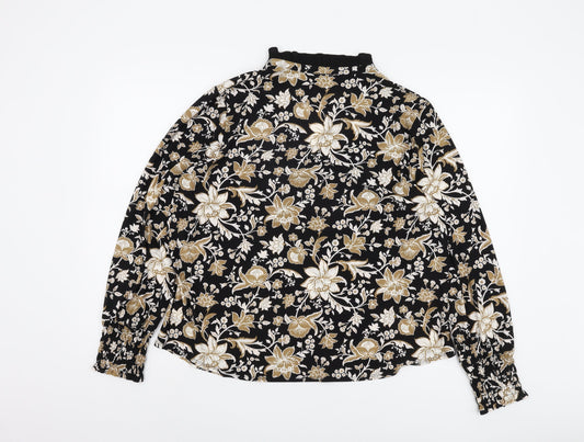 Anne Klein Women's Black Floral V-Neck Blouse XL