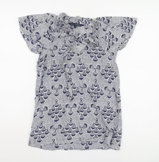 French Connection Women's Blue Geometric Blouse Size 8