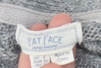 Fat Face Women’s Grey Open Front Cardigan, Size 8, Knit, Long Sleeve