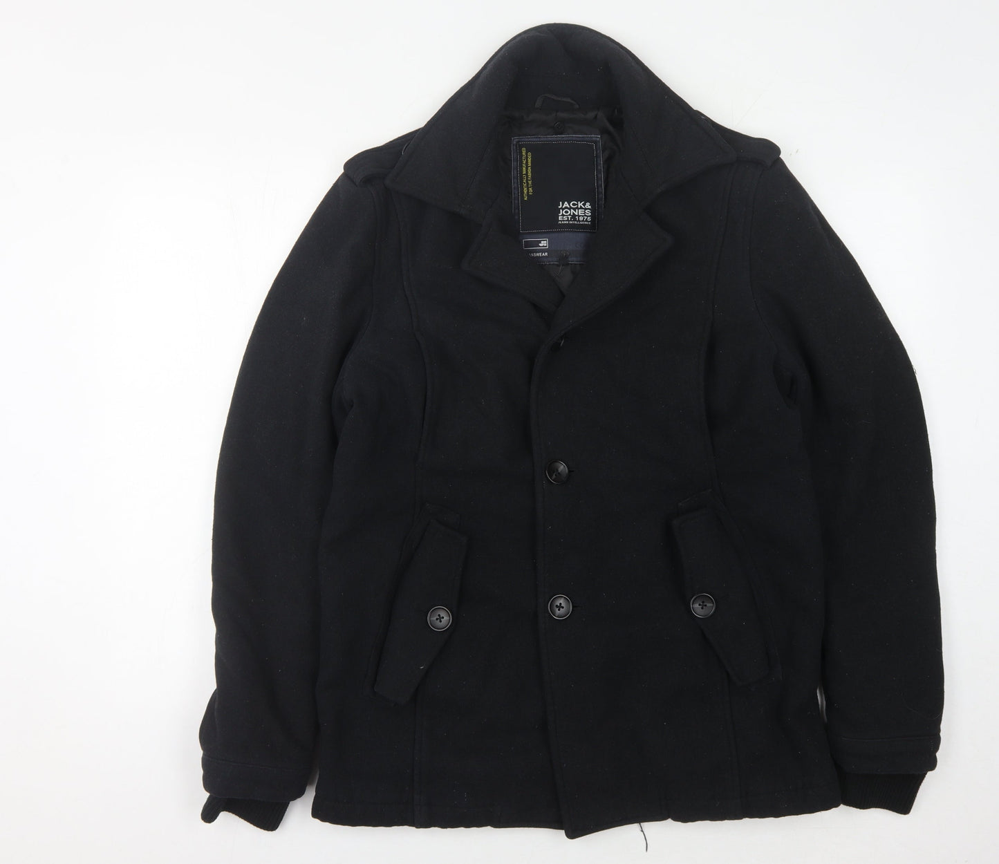 Jack & Jones Men's Black Wool Pea Coat S