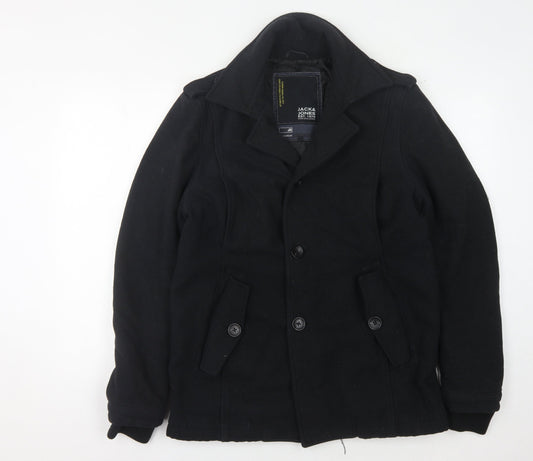 Jack & Jones Men's Black Wool Pea Coat S