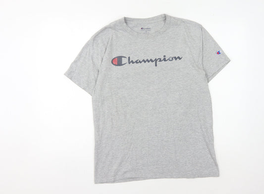 Champion Men's Grey Medium Crew Neck T-Shirt with Logo