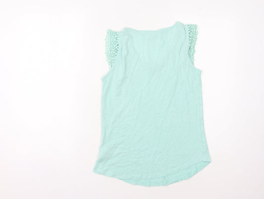 White Stuff Women's Blue Tank, Size 8, V-Neck with Crochet