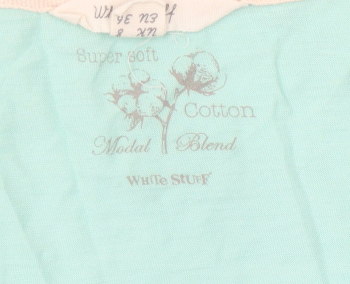 White Stuff Women's Blue Tank, Size 8, V-Neck with Crochet