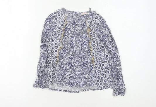 Fat Face Girls' Blue Floral Long Sleeve Blouse 6-7 Years