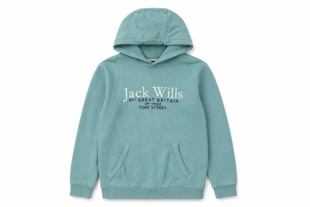 Front view of Jack Wills boys’ blue hoodie, logo, 9-10 years, casual wear
