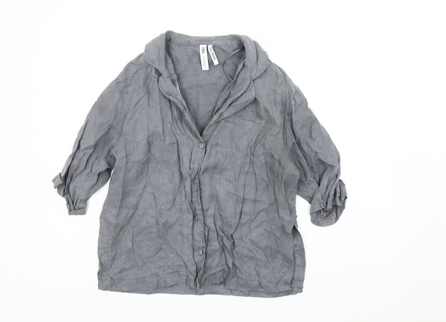 Zara Women's Grey Blouse 2XS Collared Button-Up