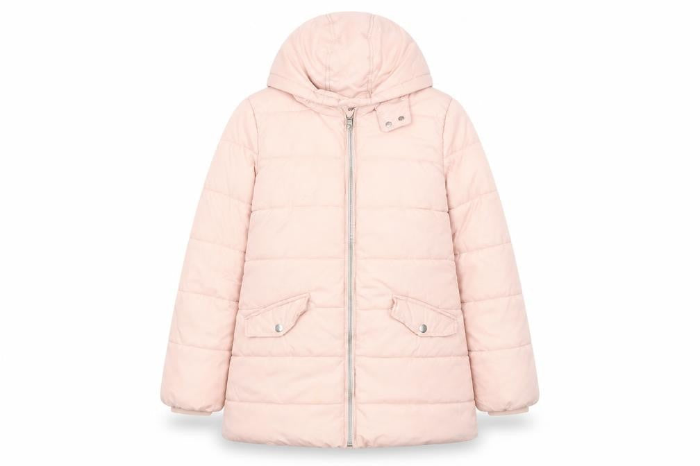 Front view of Marks & Spencer girls’ pink puffer jacket 10-11 years