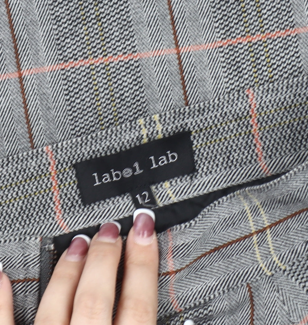 Label Lab Women's Grey Plaid Short Pencil Skirt Size 12