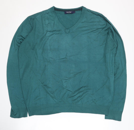 James Pringle Men's Green V-Neck Pullover Jumper