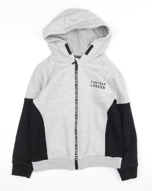 Firetrap Boys Grey and Black Full Zip Hoodie, Size 9-10 Years