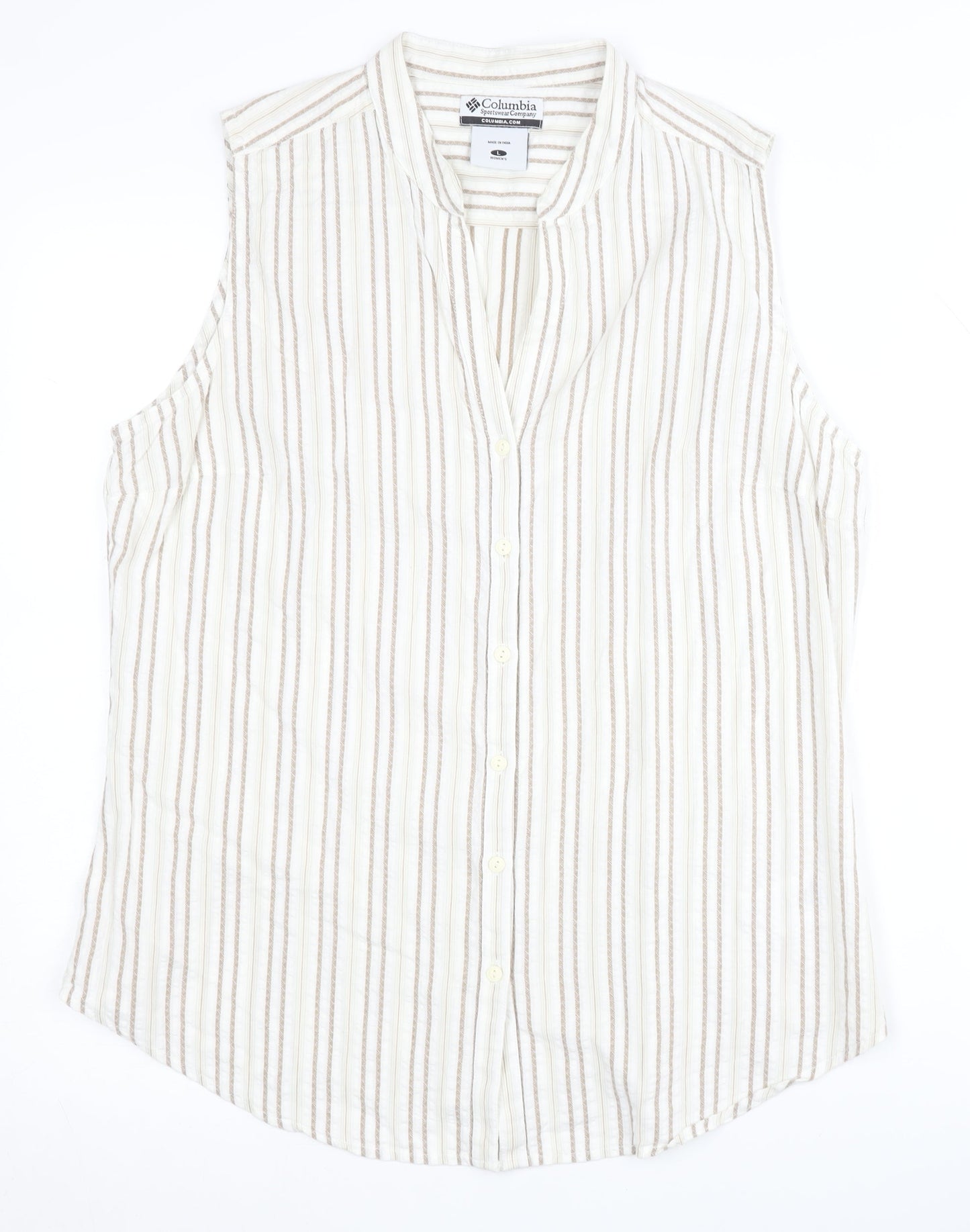 Columbia Womens Beige Striped Button-Up Top L