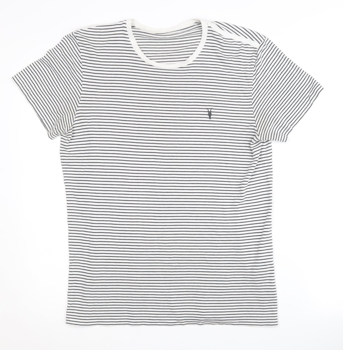 AllSaints Men's S Black White Striped Crew Neck T-Shirt