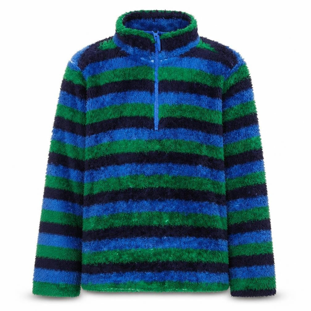 Front view of Peter Storm boys’ blue green striped fleece sweatshirt 11-12 years
