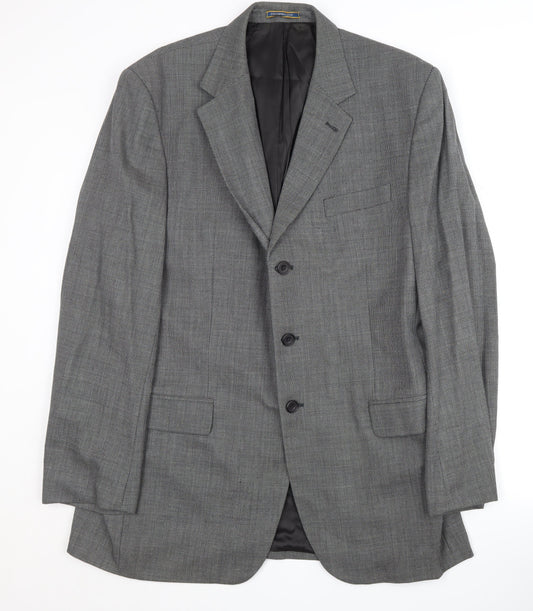 Dehavilland Men's Grey Wool Blazer 44L Long Jacket
