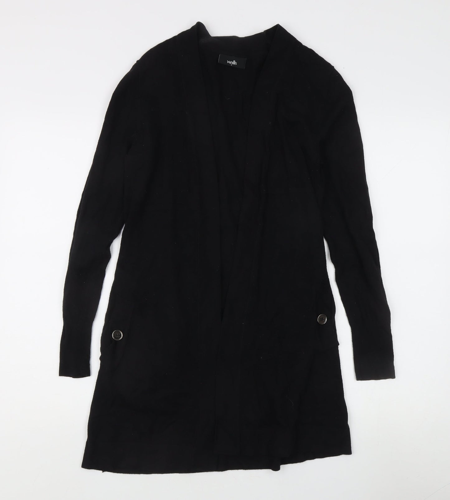 Wallis Women's Black Open Front Cardigan, Size S, Button Accent