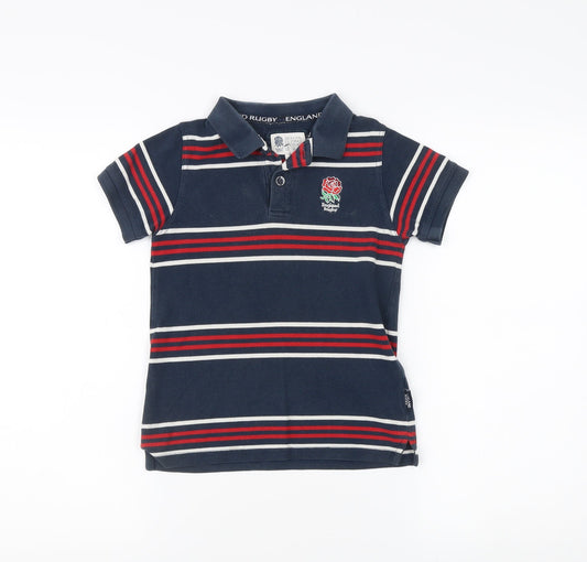England Rugby Boys Blue Striped Polo Shirt 8 Years