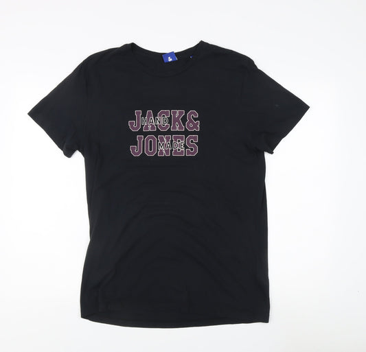 Jack & Jones Men's Black T-Shirt, Size L, Crew Neck