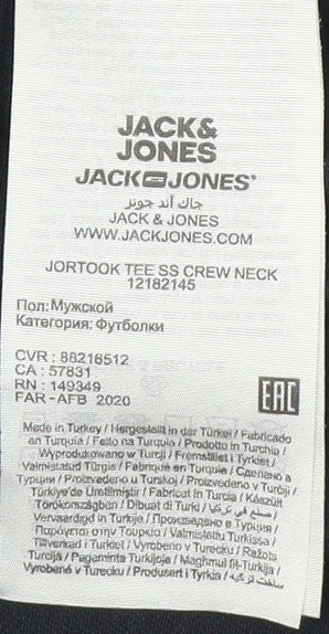 Jack & Jones Men's Black T-Shirt, Size L, Crew Neck