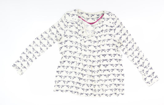 Joules Women's Ivory V-Neck Animal Print Blouse, Size 10