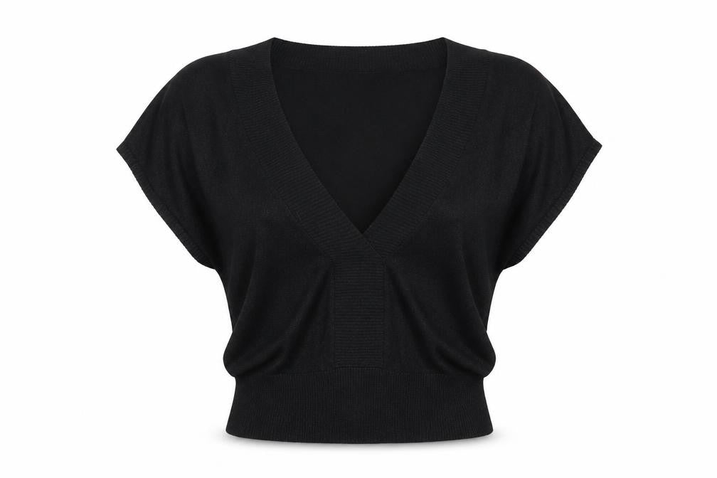 ICHI Women's Black V-Neck Top, Size M, Lurex Blend